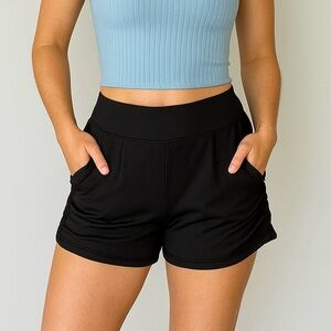 Baonmy Black Ruched Pleated Harem Palazzo Shorts Womens Size L